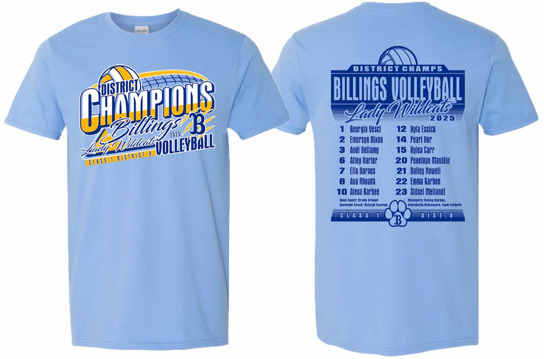 Billings Volleyball District Champs | Short Sleeve Tee | A483