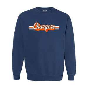 Lighthouse Chargers Basketball Fanwear | Retro Stripes Comfort Color Crewneck | A174